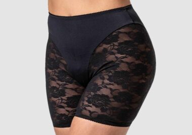 Image of a woman’s lower body, wearing Bandelettes® Black Allure Panty Shorts